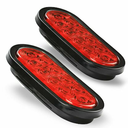 Picture of 2 Red 6" Oval Trailer Lights 10 LED Stop Turn Tail Truck Sealed w Grommet Plug